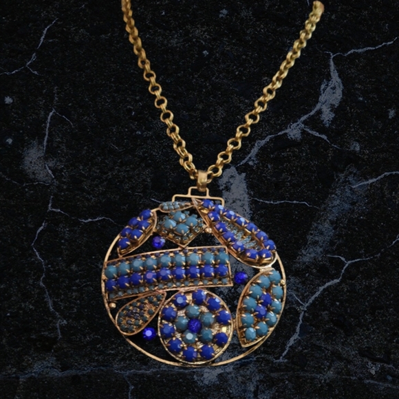 Blue necklace medallion main image 1